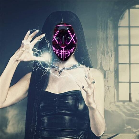 PINK Halloween Mask LED Light up Festival Cosplay Costume Masquerade Parties NEW - Picture 1 of 5